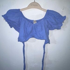 Chic Blue Puff Sleeve Crop Top